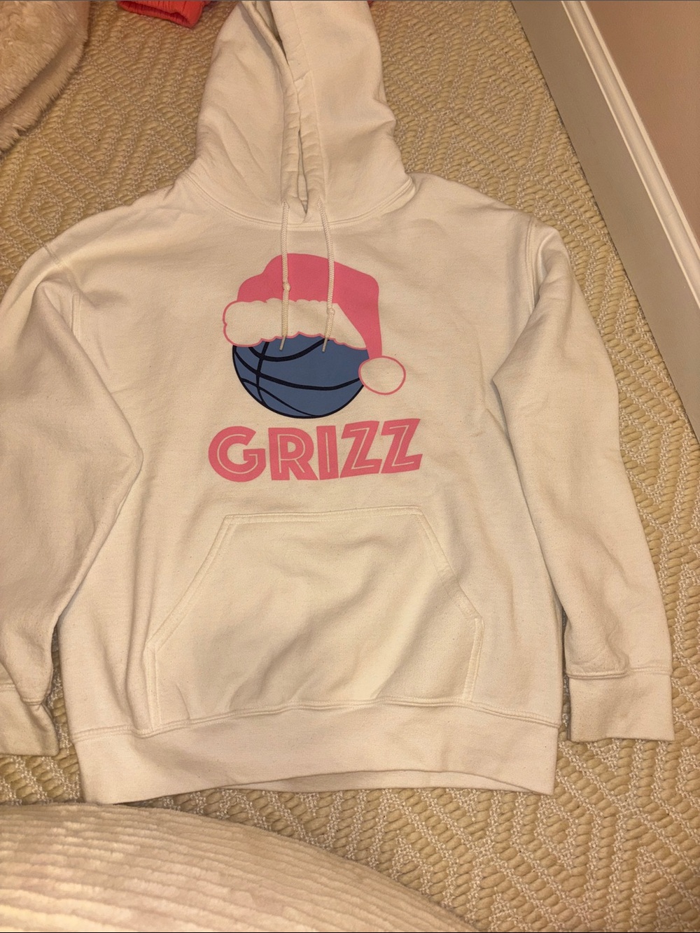 White Hoodie with Pink & Blue Graphic